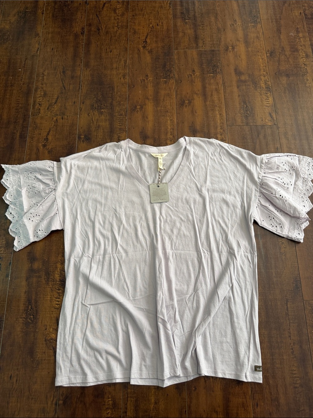 Matilda Jane White Eyelet Flutter Sleeve V-Neck Tee